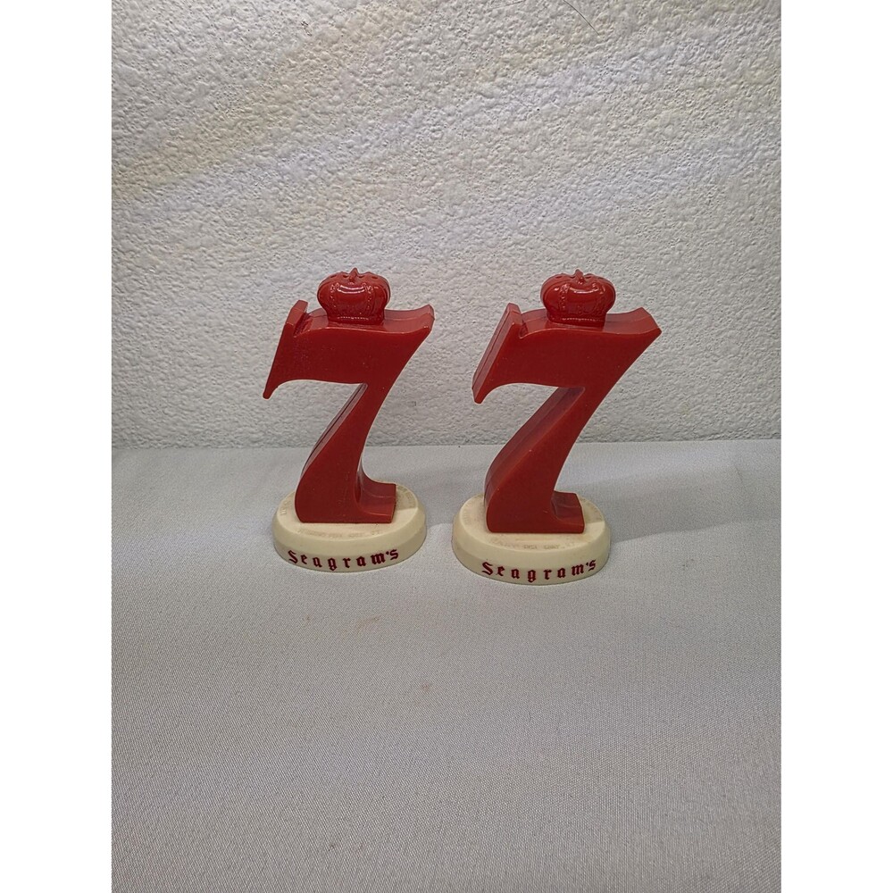 Vintage Spagrams Red 7 Figurines Set of 2, Crown Top Lucky Seven Collectibles